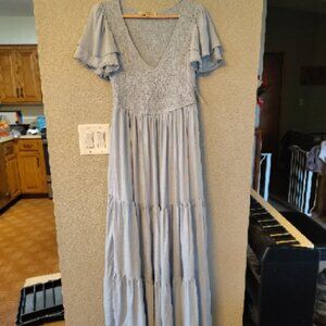 Penelope Rose Blue Tiered Ruffle Maxi Dress Cottagecore Prairie NWT Sz Large